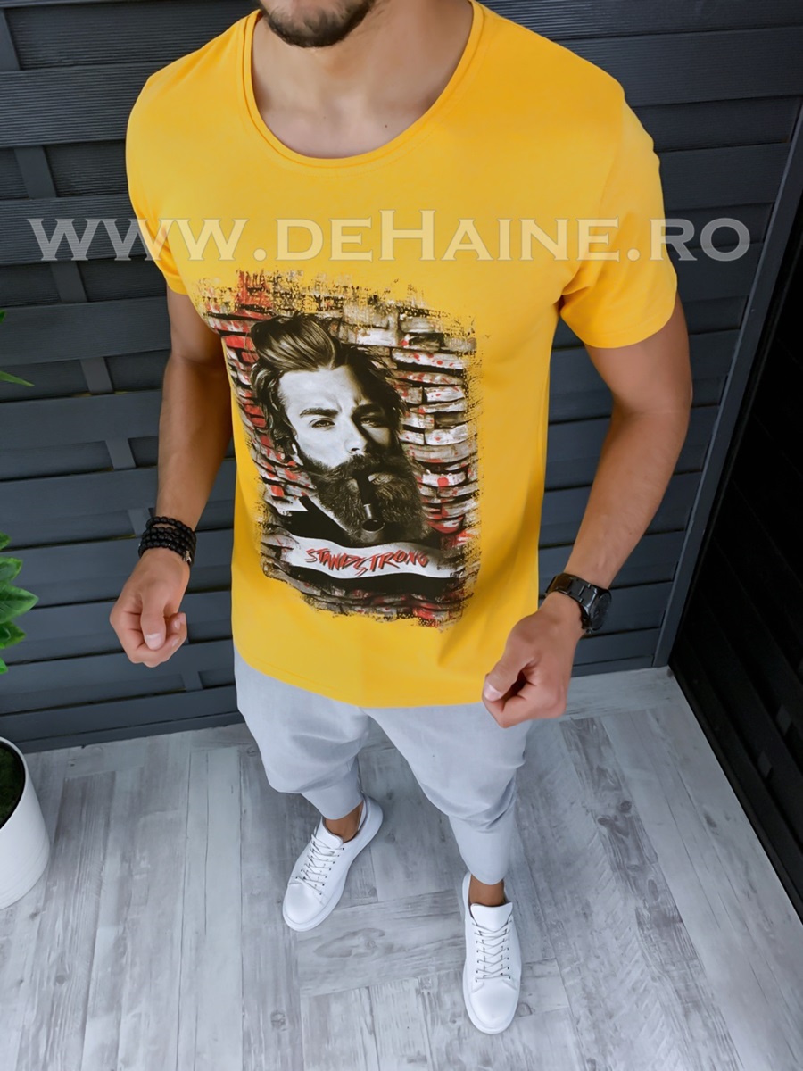 Tricou barbati mustar slim fit zr b1004 m6-4